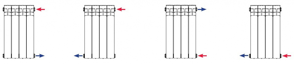 Схема движения теплоносителя Rifar ECOBUILD 500 6 секций боковое подключение