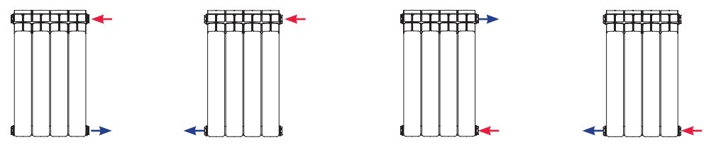 Схема движения теплоносителя радиатора Stout Space 350 (13 секций, боковое подключение)