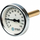 STOUT Термометр биметаллический с погружной гильзой. Корпус Dn 63 мм, гильза 75 мм 1/2", 0...120°С